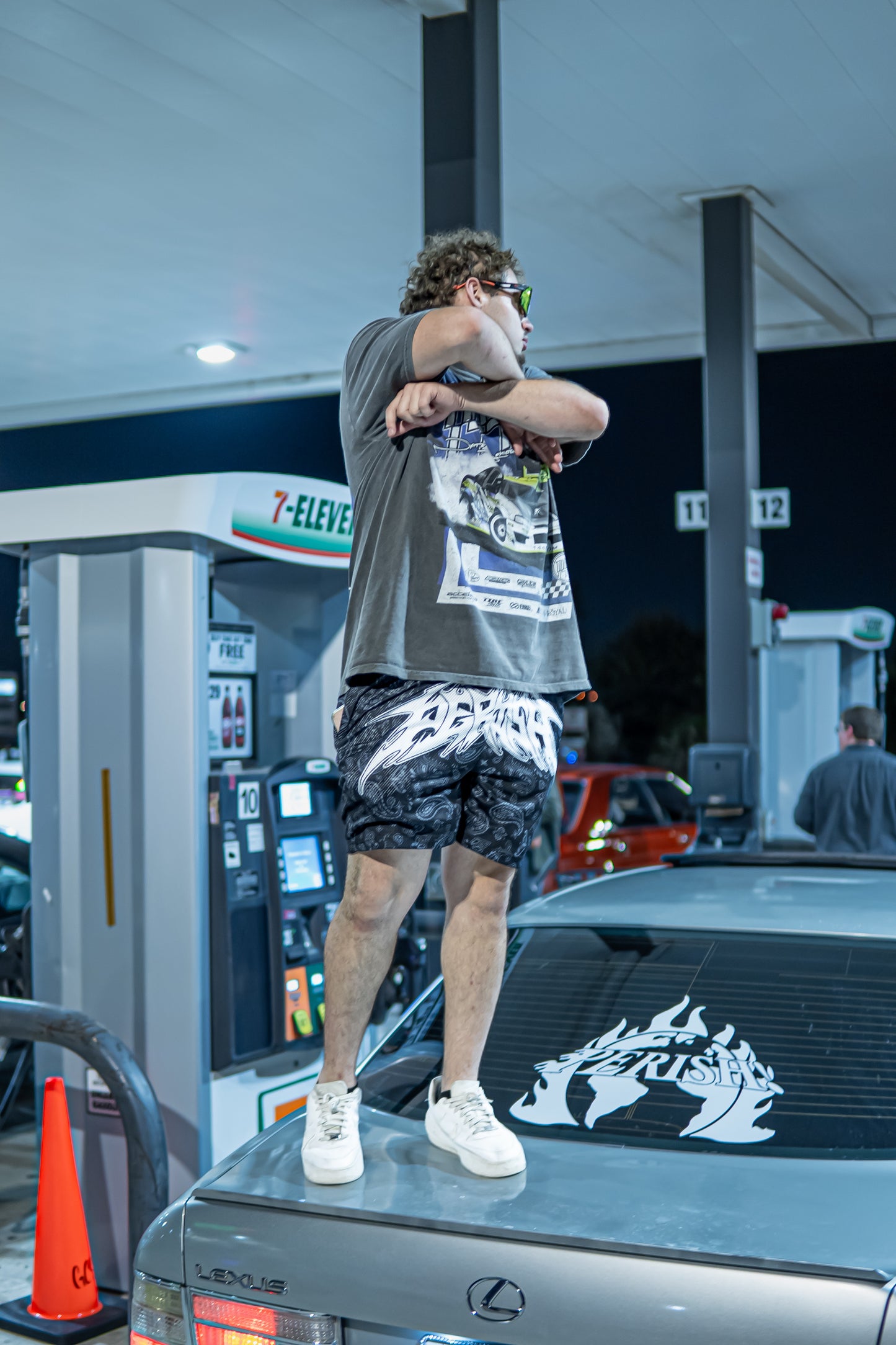 BLACK "PAISLEY" MESH SHORTS