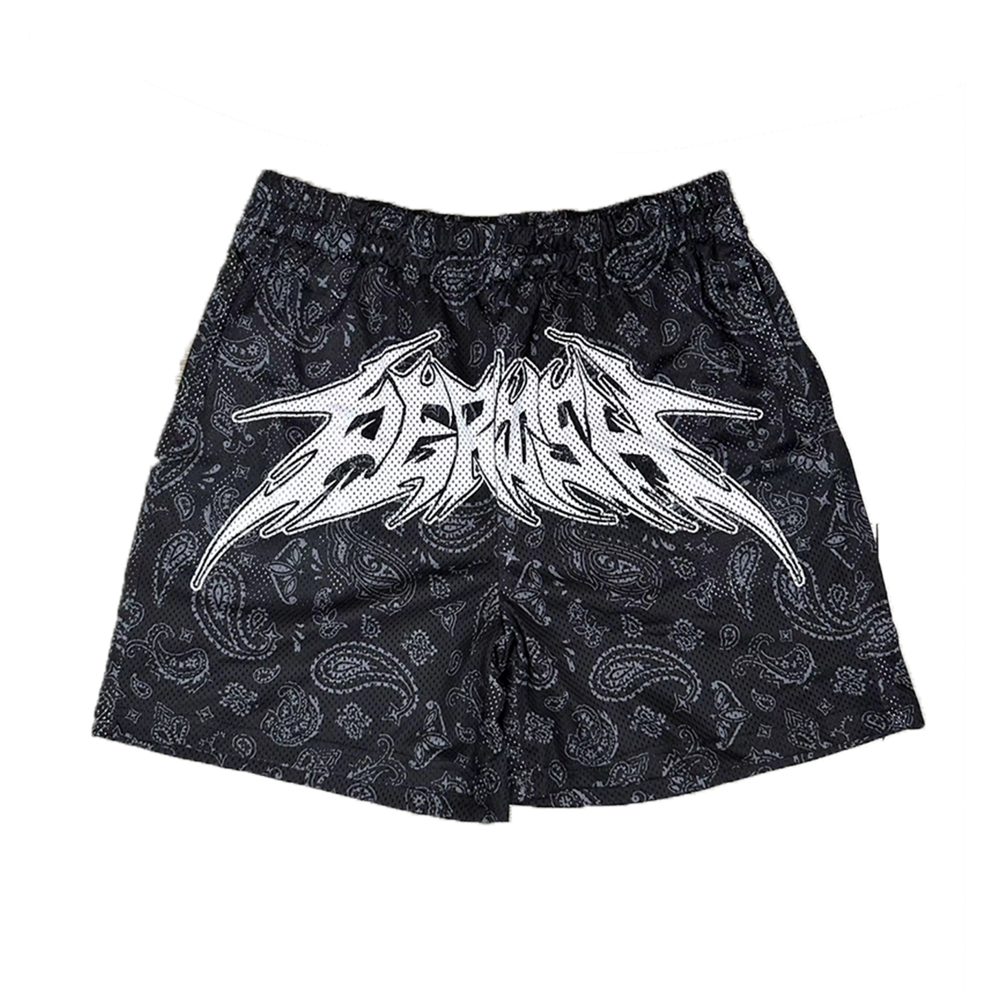 BLACK "PAISLEY" MESH SHORTS