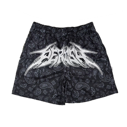 BLACK "PAISLEY" MESH SHORTS