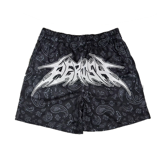 BLACK "PAISLEY" MESH SHORTS